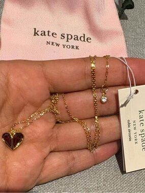 kate spade Gold Necklace Set with Red Heart Pendant
